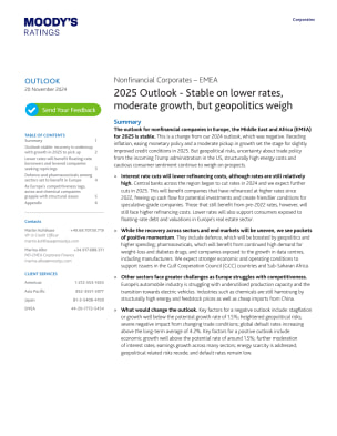 Non-financial Corporates – EMEA 2025 Outlook - Stable on lower rates, moderate growth, but geopolitics weigh