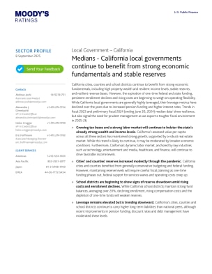Medians - California local governments continue to benefit from strong economic fundamentals and stable reserves