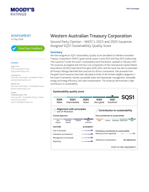 Western Australian Treasury Corporation Second Party Opinion – WATC's 2023 and 2025 Issuances Assigned SQS1 Sustainability Quality Score