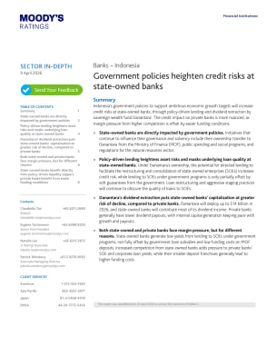 Banks – Indonesia: Government policies heighten credit risks at state-owned banks