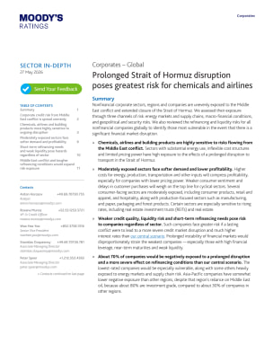 Corporates – Global –  Prolonged Strait of Hormuz disruption poses greatest risk for chemicals and airlines, 27 May 2026