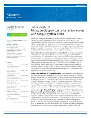 Private credit opportunity for lenders comes with opaque, systemic risks