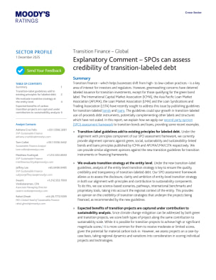 Transition Finance – Global | Explanatory Comment – SPOs can assess credibility of transition-labeled debt