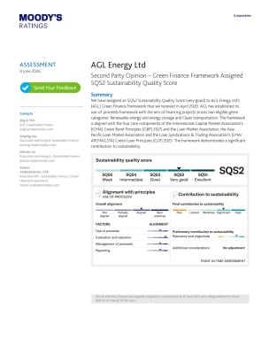 AGL Energy Ltd Second Party Opinion – Green Finance Framework Assigned SQS2 Sustainability Quality Score