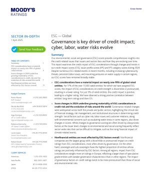 ESG — Global - Governance is key driver of credit impact; cyber, labor, water risks evolve, 1 Apr 2025