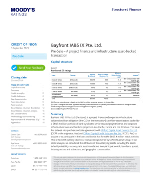 Bayfront IABS IX Pte. Ltd. | Pre-Sale – A project finance and infrastructure asset-backed transaction