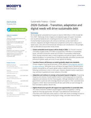 Sustainable Finance – Global – 2026 Outlook - Transition, adaptation and digital needs will drive sustainable debt, 19 January 2026
