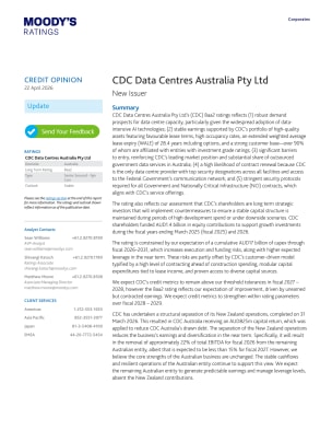 Credit Opinion: CDC Data Centres Australia Pty Ltd - New Issuer, 22 Apr 2026