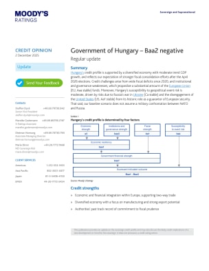 Government of Hungary – Baa2 negative: Regular update