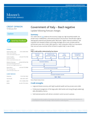 Government of Italy – Baa3 negative