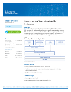 Government of Peru – Baa1 stable Regular update | Moody's Events
