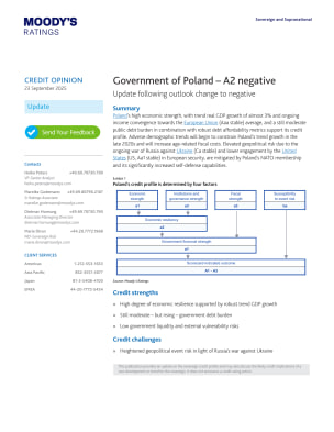 Government of Poland – A2 negative: Update following outlook change to negative