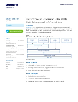 Government of Uzbekistan – Ba2 stable: Update following upgrade to Ba2, outlook stable