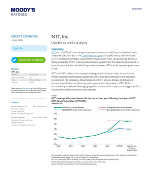 NTT, Inc. | Update to credit analysis