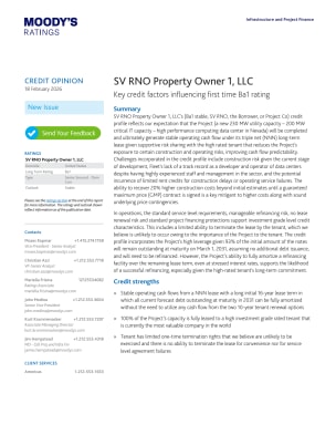 SV RNO Property Owner 1, LLC - Key credit factors influencing first time Ba1 rating