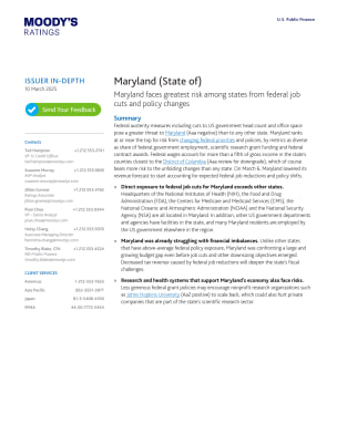 ISSUER IN-DEPTH | Maryland faces greatest risk among states from federal job cuts and policy changes