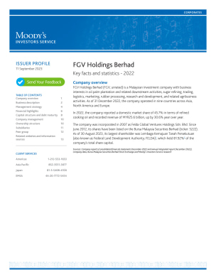 Issuer Profile Unrated by Moody's | FGV Holdings Berhad Profile | 11 Sept 2023