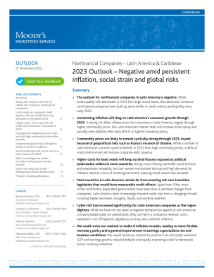 Nonfinancial Companies – Latin America & Caribbean 2023 Outlook – Negative amid persistent inflation, social strain and global risks