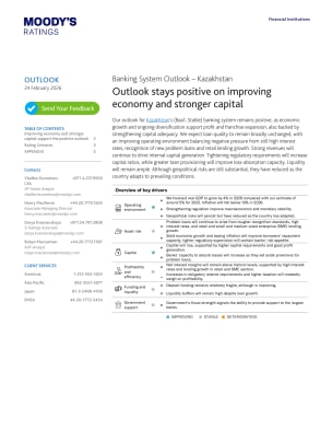 Banking System Outlook – Kazakhstan: Outlook stays positive on improving economy and stronger capital