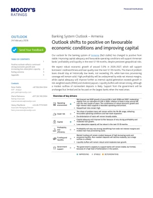 Banking System Outlook – Armenia: Outlook shifts to positive on favourable economic conditions and improving capital
