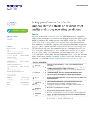 Banking System Outlook — Czech Republic: Outlook shifts to stable on resilient asset quality and strong operating conditions