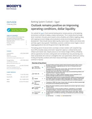 Banking System Outlook - Egypt - Outlook remains positive on improving operating conditions, dollar liquidity