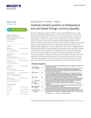 Banking System Outlook - Nigeria - Outlook remains positive on forbearance exit and better foreign currency liquidity