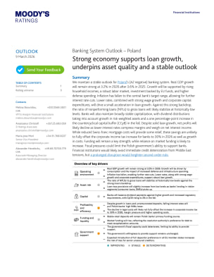 Banking System Outlook – Poland: Strong economy supports loan growth, underpins asset quality and a stable outlook