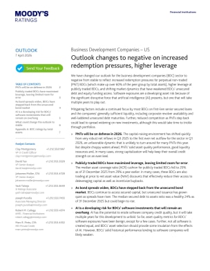 Outlook changes to negative on increased redemption pressures, higher leverage