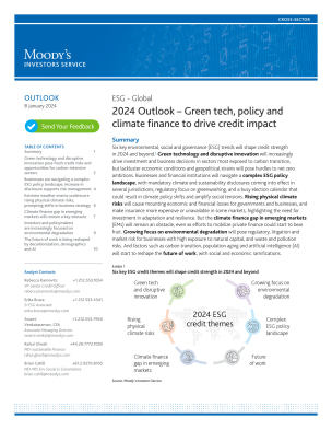 2024 Outlook – Green tech, policy and climate finance to drive credit impact