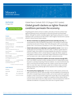 Global growth slackens as tighter financial conditions permeate the economy