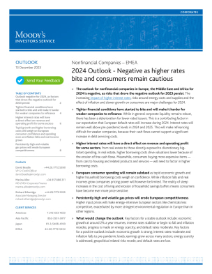 Nonfinancial Companies – EMEA 2024 Outlook - Negative as higher rates bite and consumers remain cautious