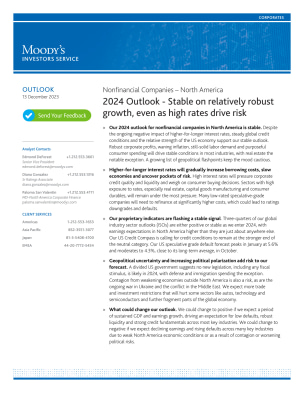 Nonfinancial Companies – North America 2024 Outlook - Stable on relatively robust growth, even as high rates drive risk