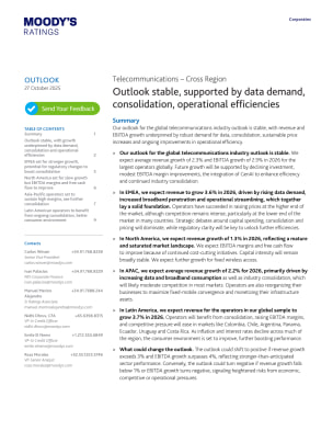 Telecommunications - Cross Region - Outlook stable, supported by data demand, consolidation, operational efficiencies