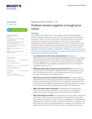 Regulated Water Utilities - UK Outlook remains negative on tough price review