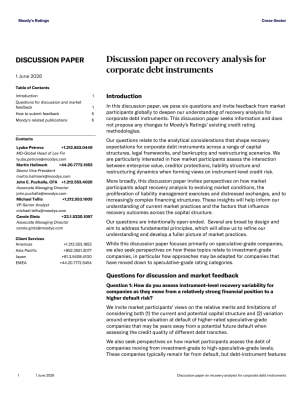 Discussion paper on recovery analysis for  corporate debt instruments