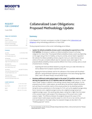 Collateralized Loan Obligations:  Proposed Methodology Update