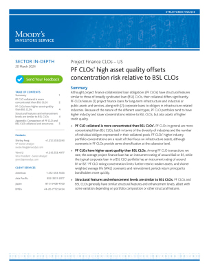 [Project Finance CLOs – US] PF CLOs' high asset quality offsets concentration risk relative to BSL CLOs