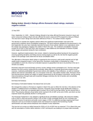 Rating Action: Moody's Ratings affirms Romania's Baa3 ratings ...