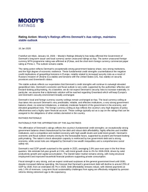 Rating	Action:	Moody's	Ratings	affirms	Denmark's	Aaa	ratings,	maintains stable	outlook