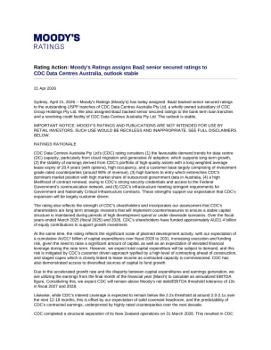 Rating Action: Moody's Ratings assigns Baa2 senior secured ratings to CDC Data Centres Australia, outlook stable, 21 Apr 2026