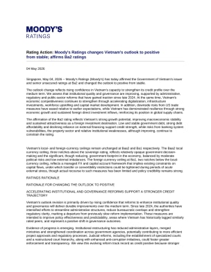 Rating Action - Moody's Ratings changes Vietnam's outlook to positive from stable; affirms Ba2 ratings, 4 May 2026
