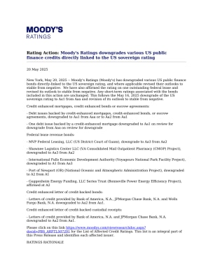 Rating Action: Moody's Ratings downgrades various US public finance credits directly linked to the US sovereign rating
