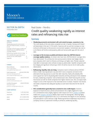 Real Estate – Nordics Credit quality weakening rapidly as interest rates and refinancing risks rise