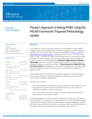 Request for Comment: Moody’s Approach to Rating RMBS Using theMILAN Framework: Proposed Methodology Update, 06 March 2023