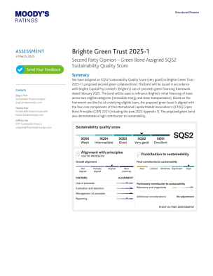 Brighte Green Trust 2025-1 : Second Party Opinion – Green Bond Assigned SQS2 Sustainability Quality Score