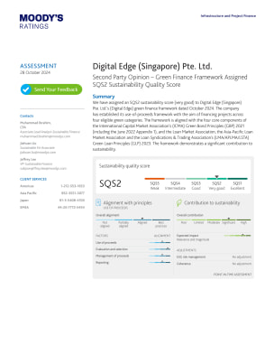 Digital Edge (Singapore) Pte. Ltd. | Second Party Opinion – Green Finance Framework Assigned SQS2 Sustainability Quality Score