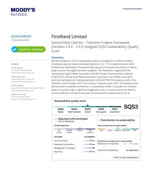 FirstRand Limited | Second Party Opinion – Transition Finance Framework (Sections 3.3.2 - 3.3.5) Assigned SQS3 Sustainability Quality Score