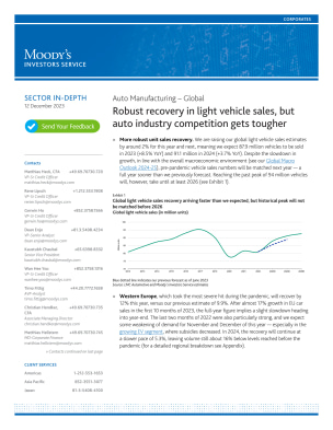 Auto Manufacturing – Global Robust recovery in light vehicle sales, but auto industry competition gets tougher