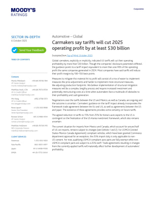 Automotive - Global - Carmakers say tariffs will cut 2025 operating profit by at least $30 billion
